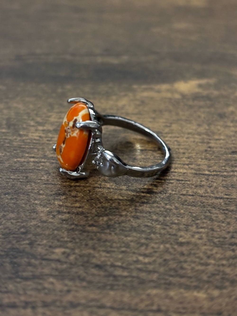 NEW Silver Plated Orange Stone Oval Ring - Picture 5 of 5